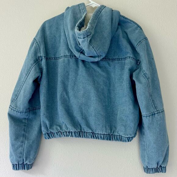 Ashley Vintage Charm Crop Sherpa lined denim jean hooded western jacket Medium - Picture 7 of 11